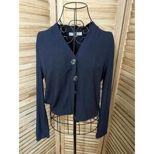 LOFT Cardigan Womens Large Petite Buttons Lightweight Blue  Long Sleeve V-Neck